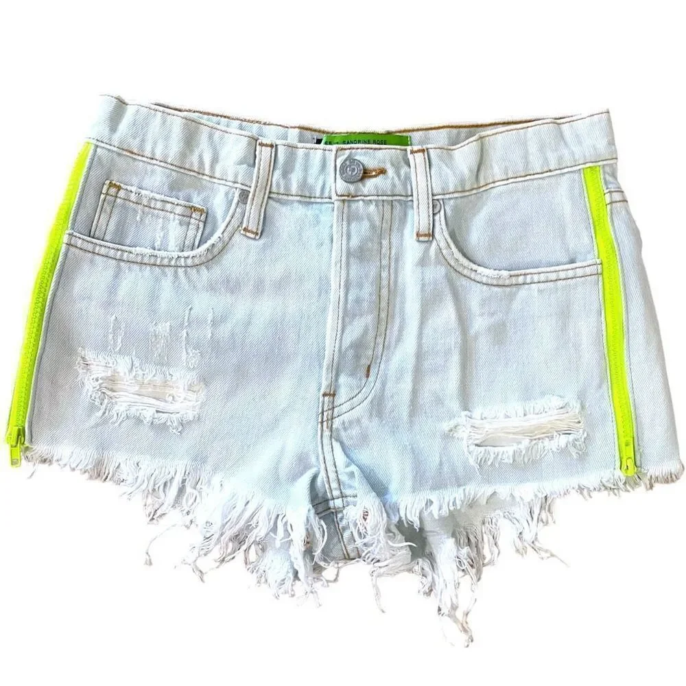 SANDRINE ROSE FREE PEOPLE Blue Side Zip Distressed Shorts Size 2 | 25 NWT